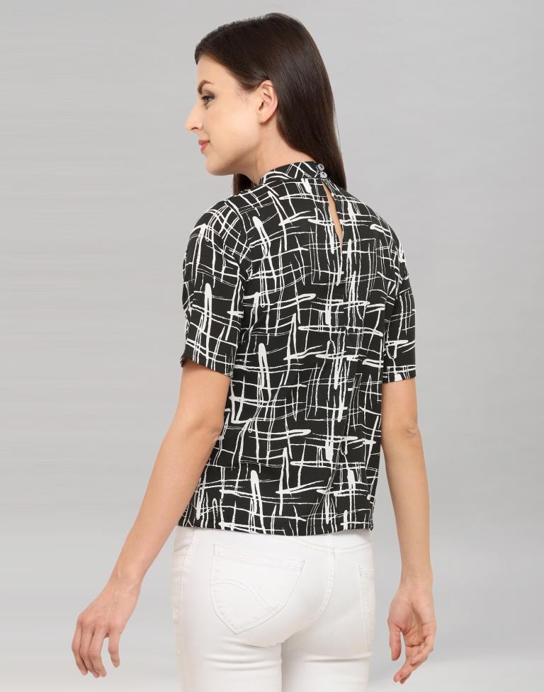 Black And White Coloured Printed Crepe Top | Sudathi