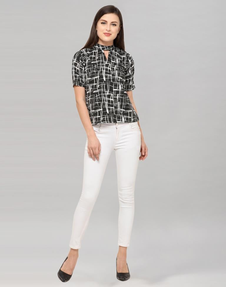 Black And White Coloured Printed Crepe Top | Sudathi
