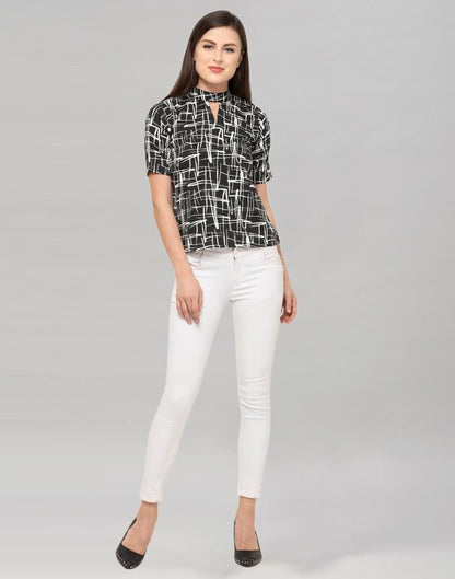 Black And White Coloured Printed Crepe Top | Sudathi