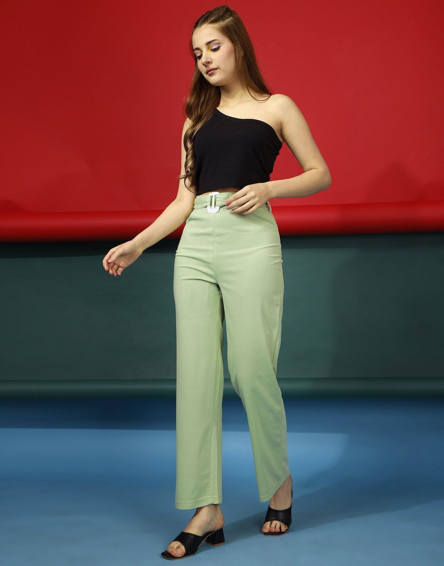 Pista Green Flared Trouser | Sudathi