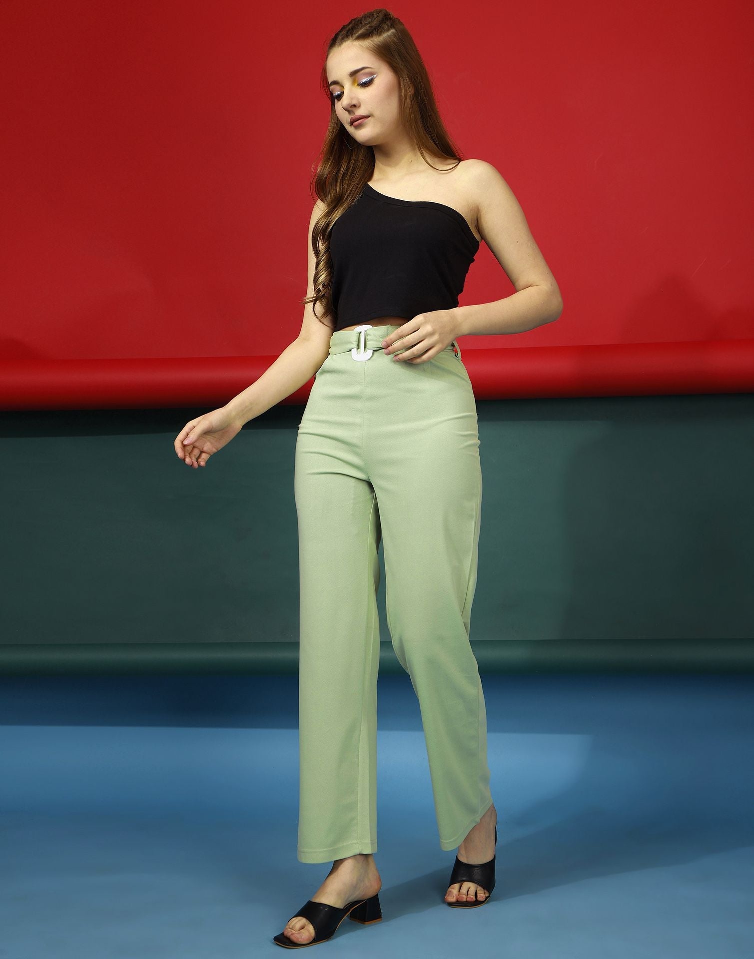 Pista Green Flared Trouser | Sudathi