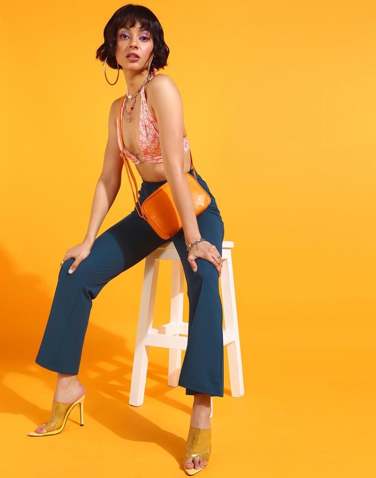 Teal Fit and Flared Trouser