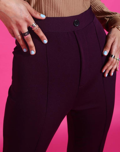 Wine Fit and Flared Trouser