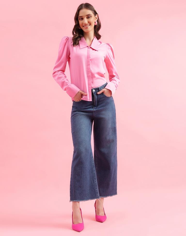 Pink Polyester Plain Shirt
