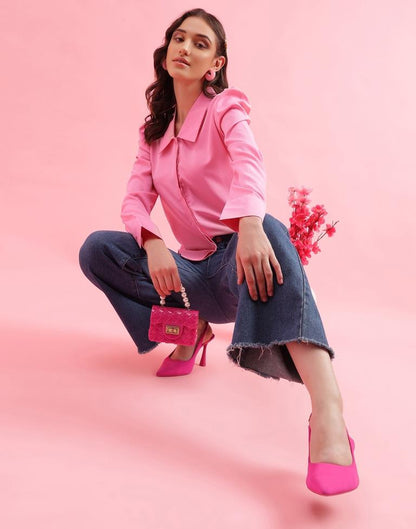 Pink Polyester Plain Shirt