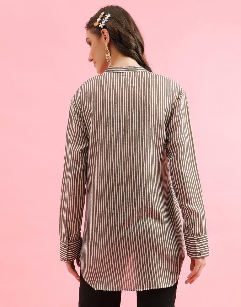 Brown Cotton Printed Shirt