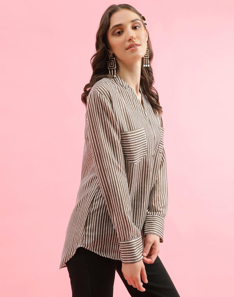 Brown Cotton Printed Shirt