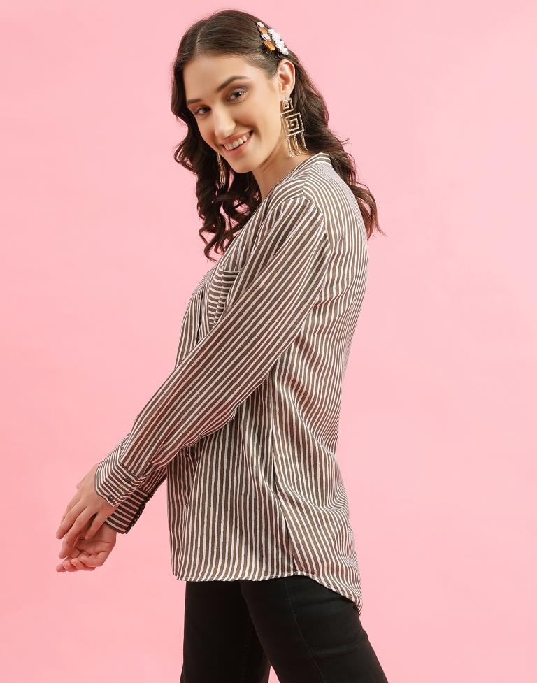 Brown Cotton Printed Shirt