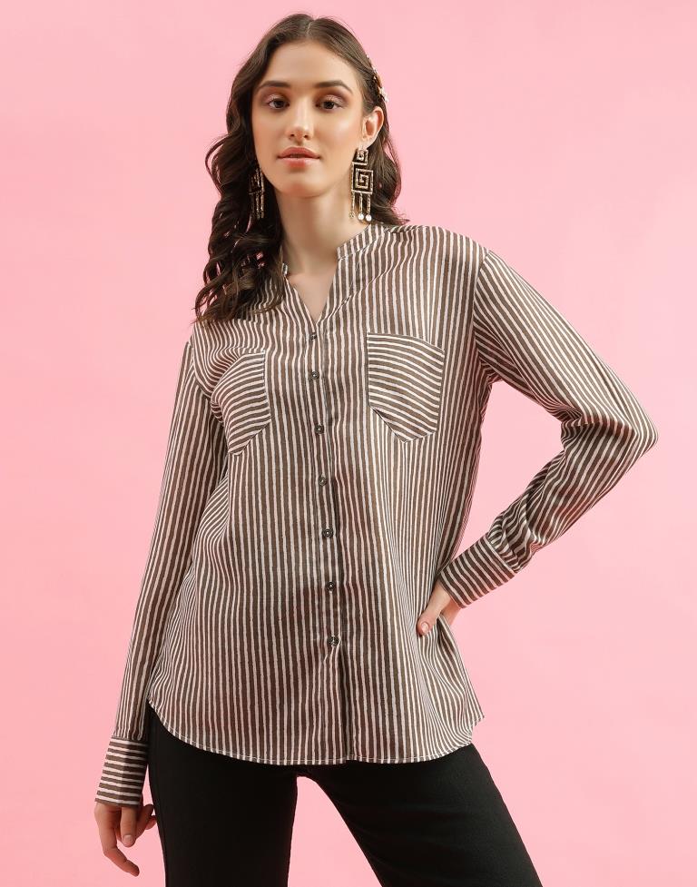 Brown Cotton Printed Shirt