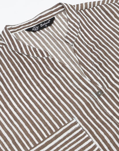 Brown Cotton Printed Shirt