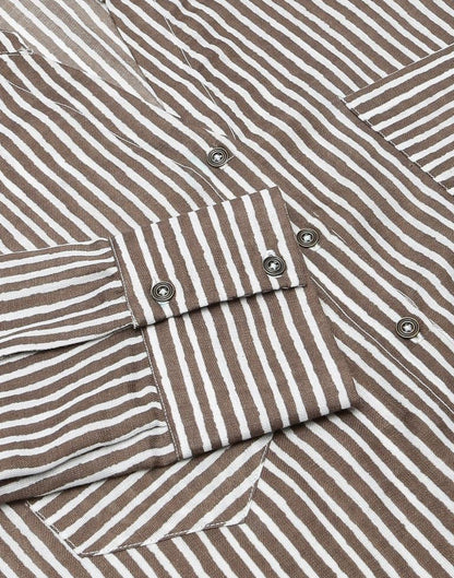 Brown Cotton Printed Shirt