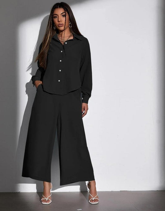 Black Polyester Plain Co-ord Set