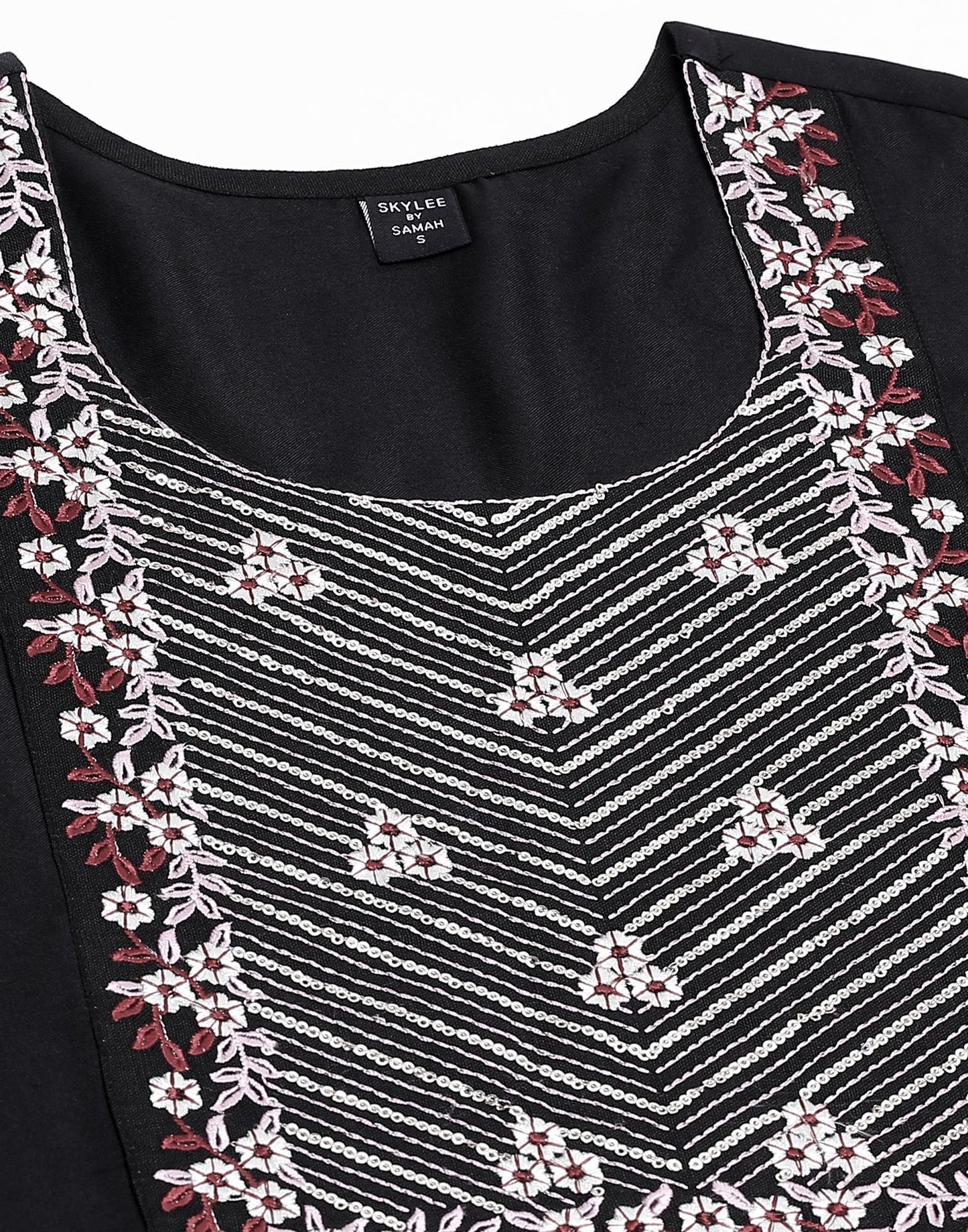 Black Embroidery Kurti With Pant And Dupatta | Leemboodi