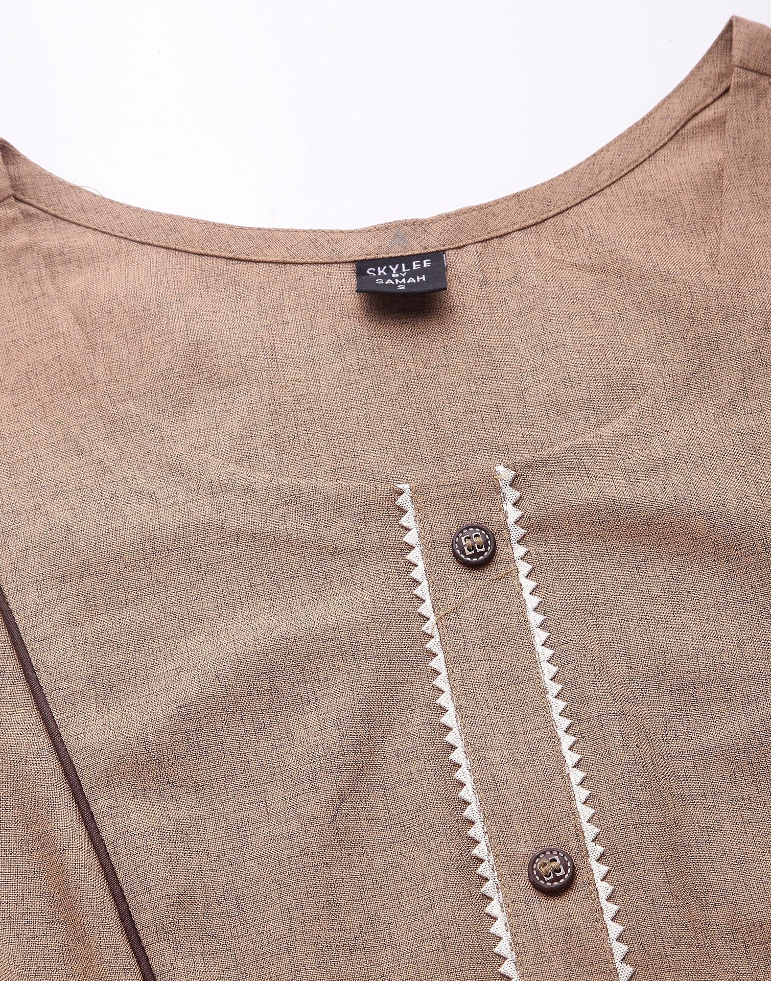 Beige Plain Cotton Straight Kurta With Pant And Dupatta | Sudathi