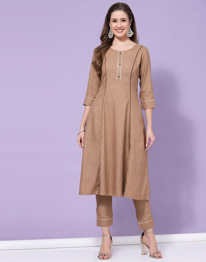 Beige Plain Cotton Straight Kurta With Pant And Dupatta | Sudathi