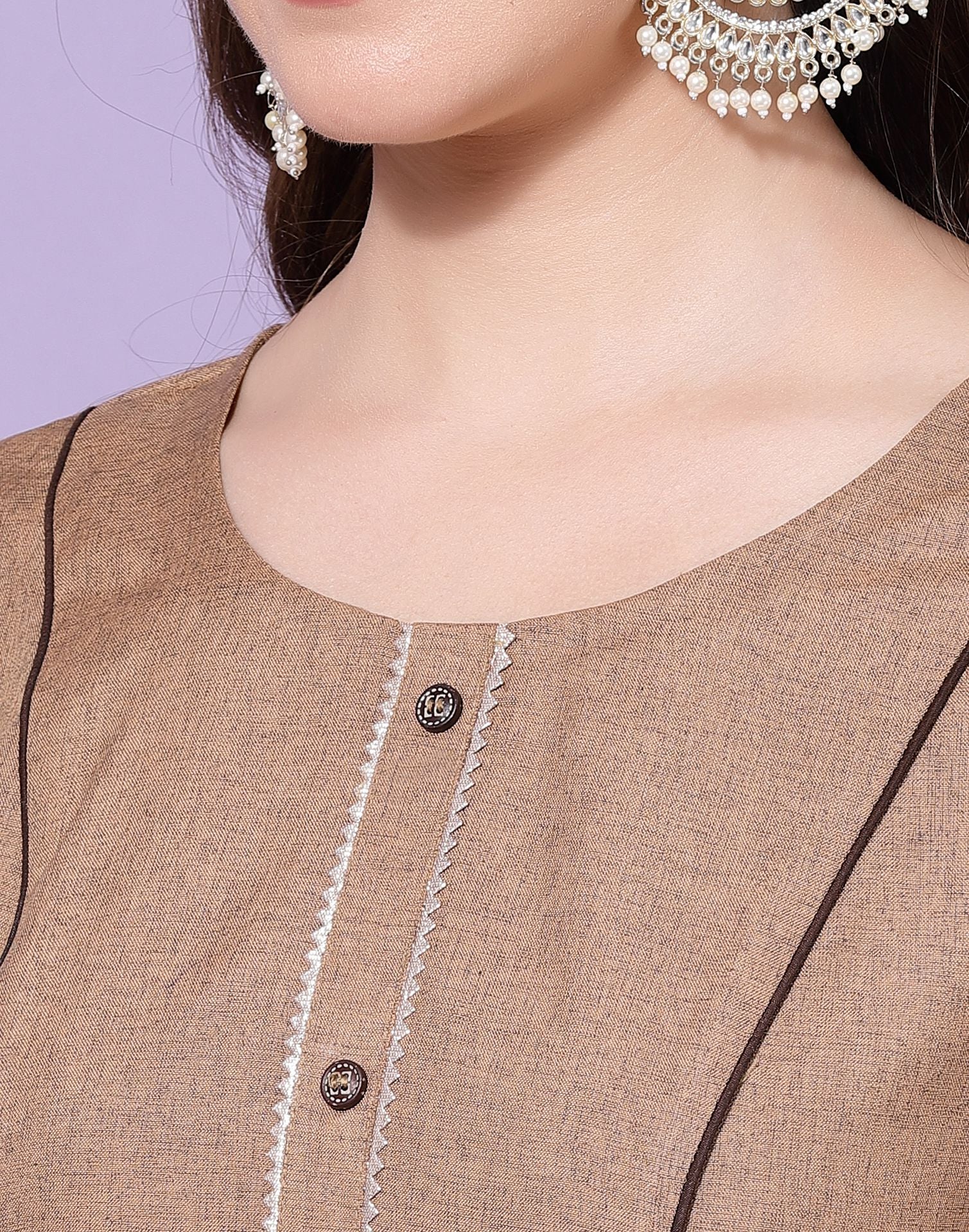 Beige Plain Cotton Straight Kurta With Pant And Dupatta | Sudathi