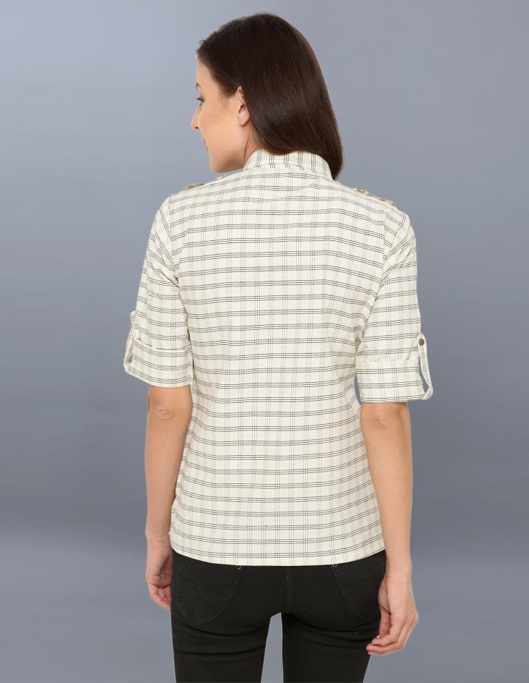Idyiic Off White Coloured Woven Checks Cotton Tops | Sudathi