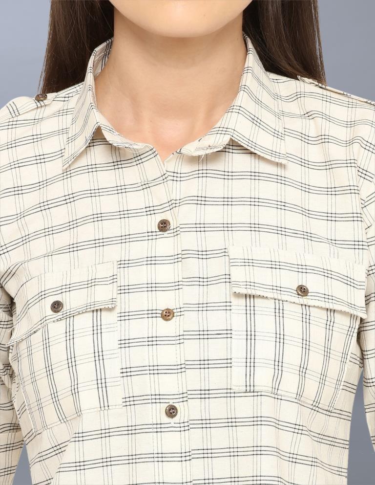 Idyiic Off White Coloured Woven Checks Cotton Tops | Sudathi