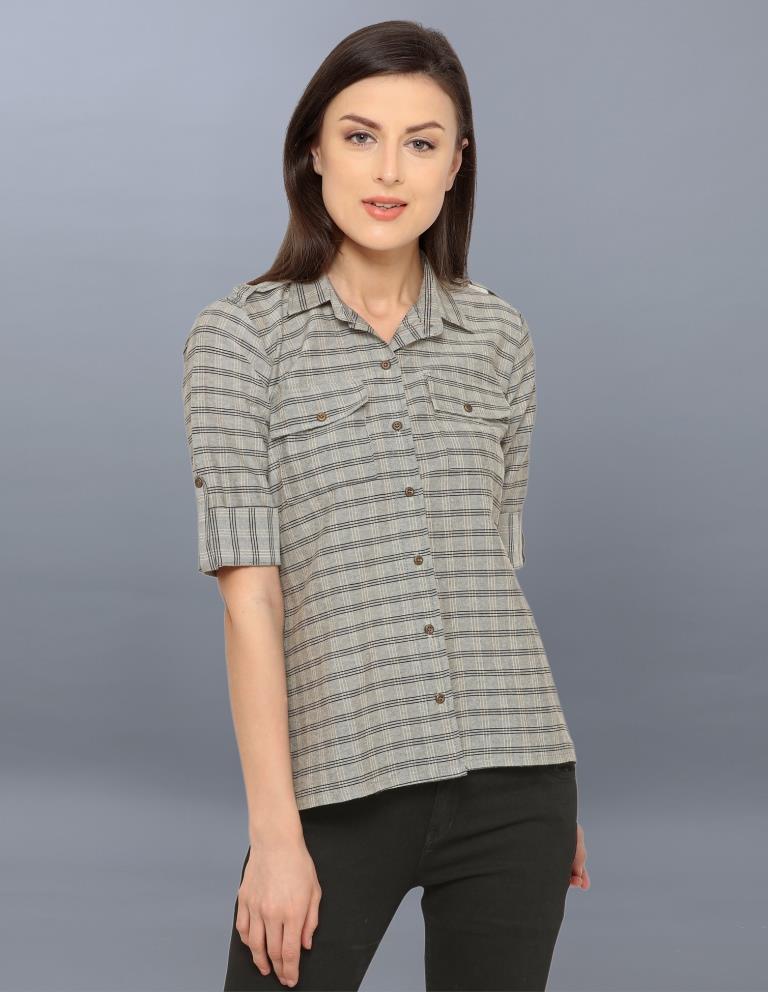 Favourable Grey Coloured Woven Checks Cotton Shirt | Sudathi