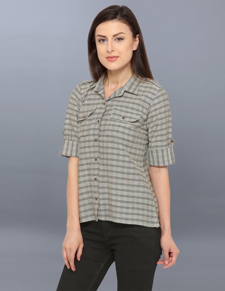 Favourable Grey Coloured Woven Checks Cotton Shirt | Sudathi