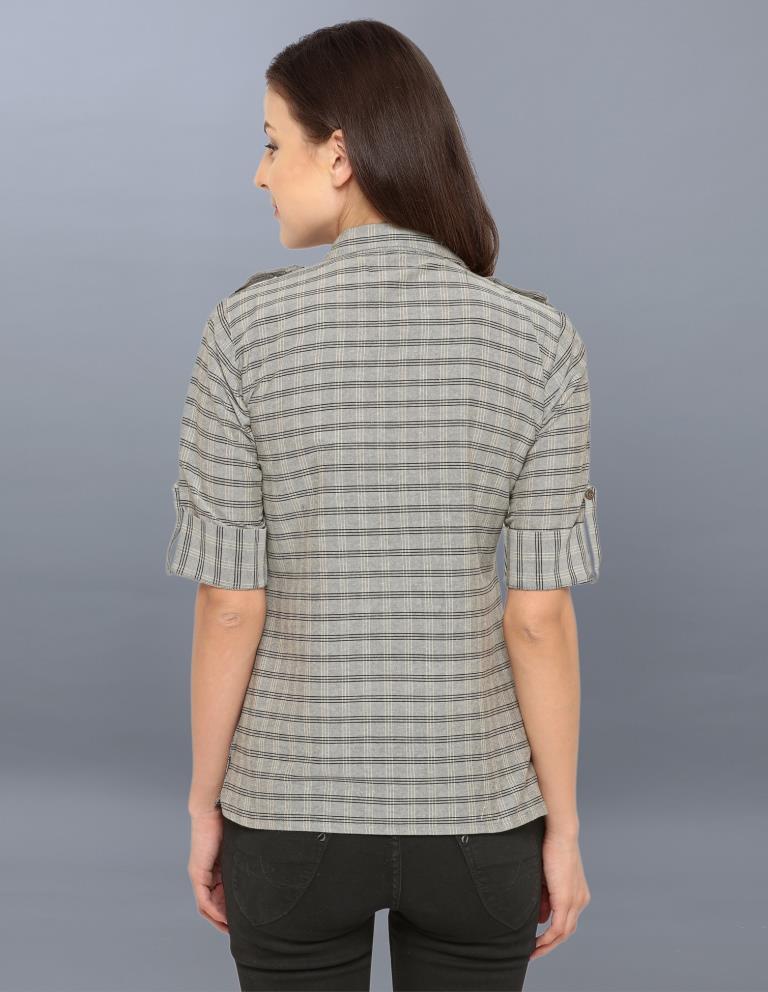 Favourable Grey Coloured Woven Checks Cotton Shirt | Sudathi