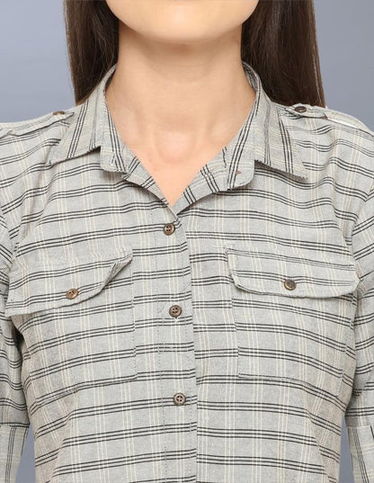 Favourable Grey Coloured Woven Checks Cotton Shirt | Sudathi