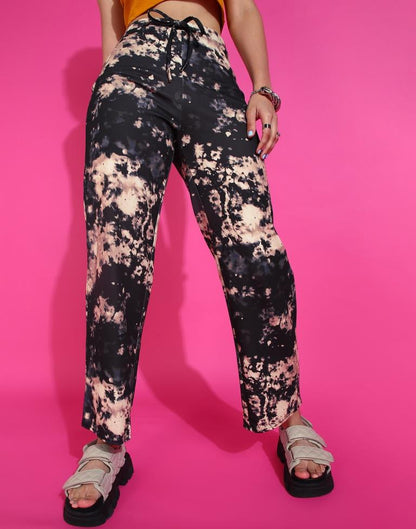 Black & Cream Printed Straight Fit Trouser