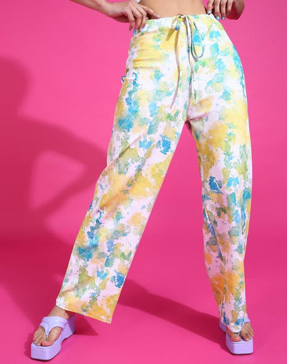 Yellow & Green Printed Straight Fit Trouser