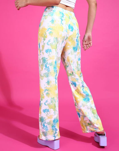 Yellow & Green Printed Straight Fit Trouser