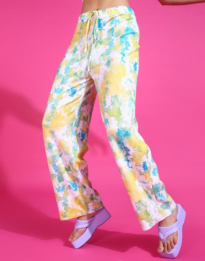 Yellow & Green Printed Straight Fit Trouser