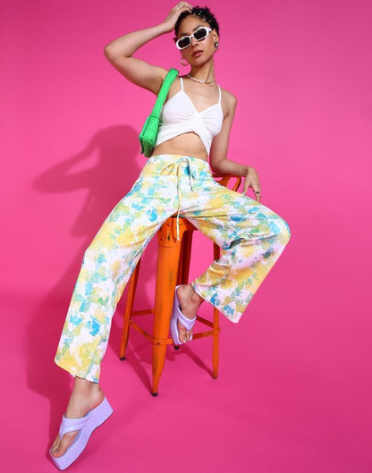 Yellow & Green Printed Straight Fit Trouser