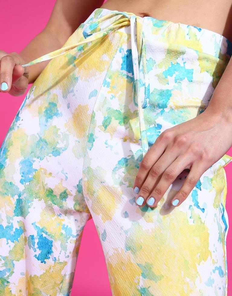Yellow & Green Printed Straight Fit Trouser
