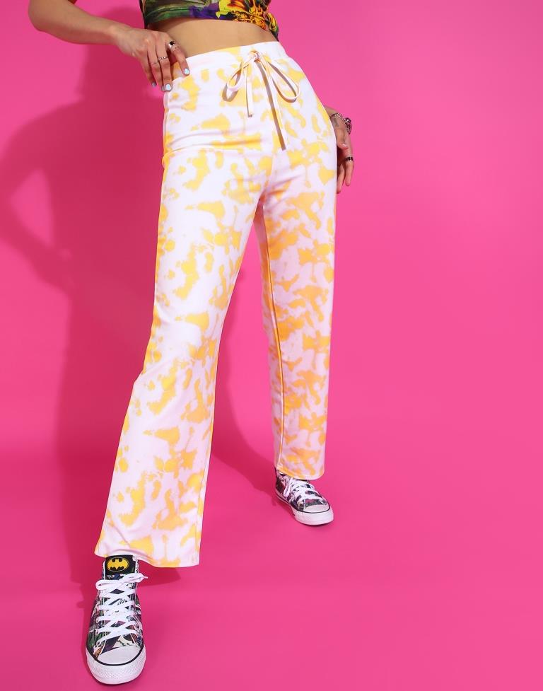 Yellow & White Printed Straight Fit Trouser