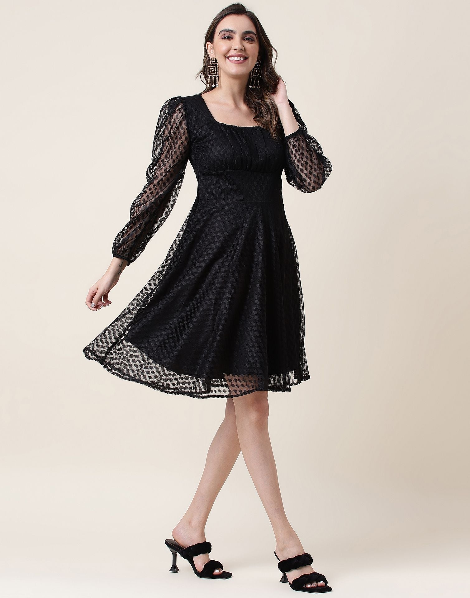 Black A-Line Plain Dress | Leemboodi