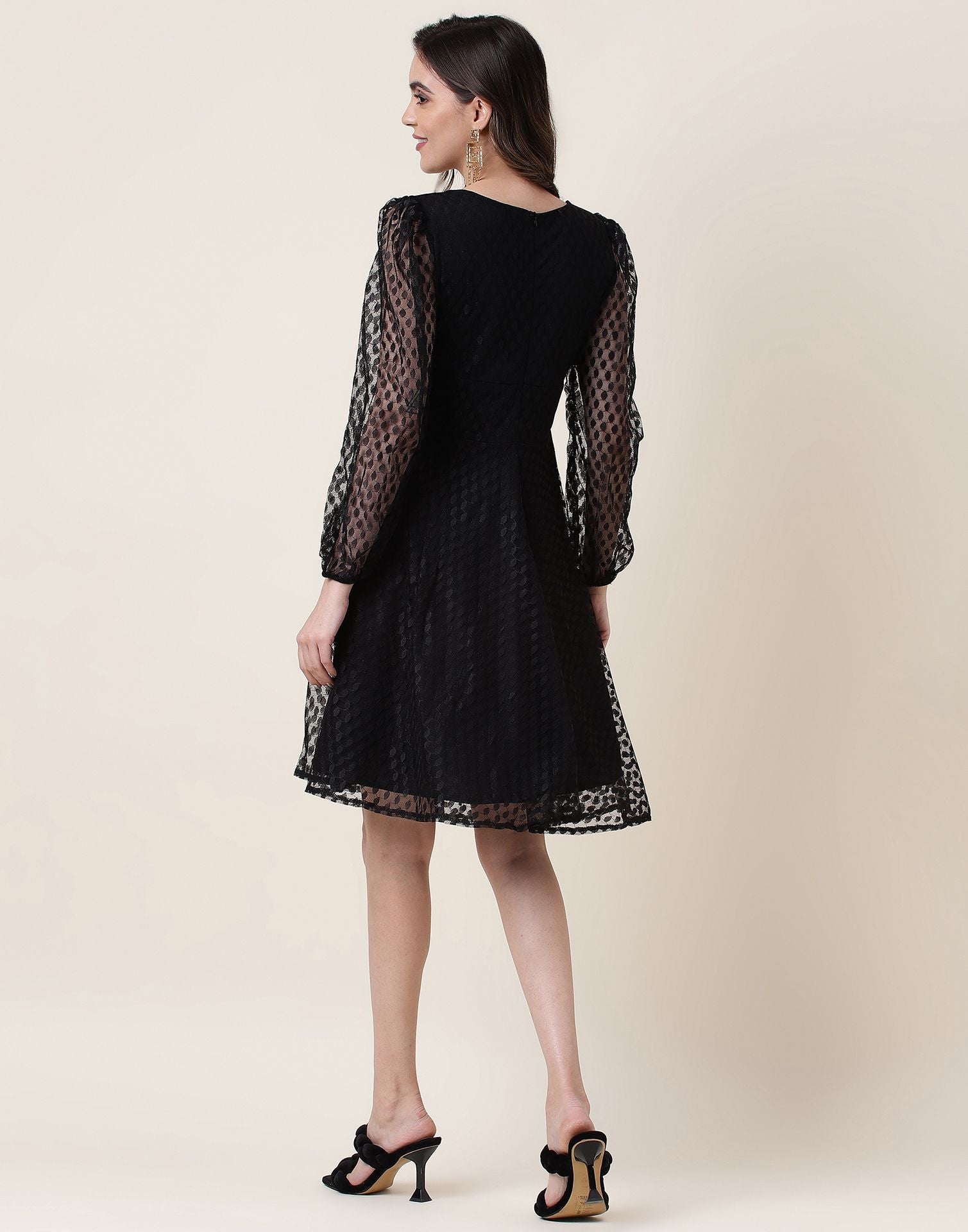 Black A-Line Plain Dress | Leemboodi