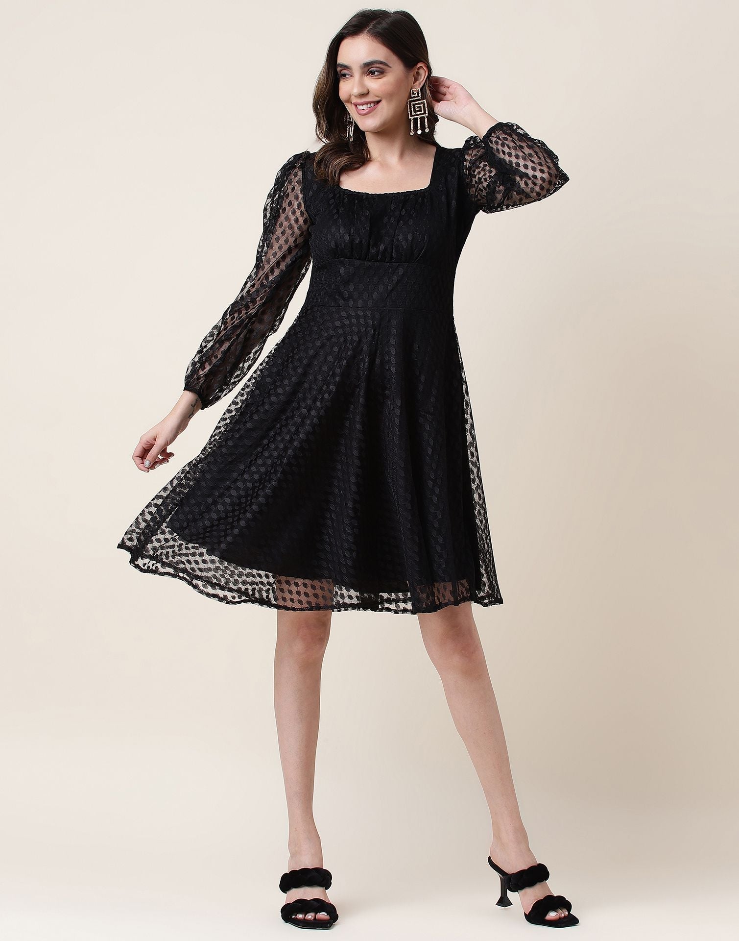 Black A-Line Plain Dress | Leemboodi