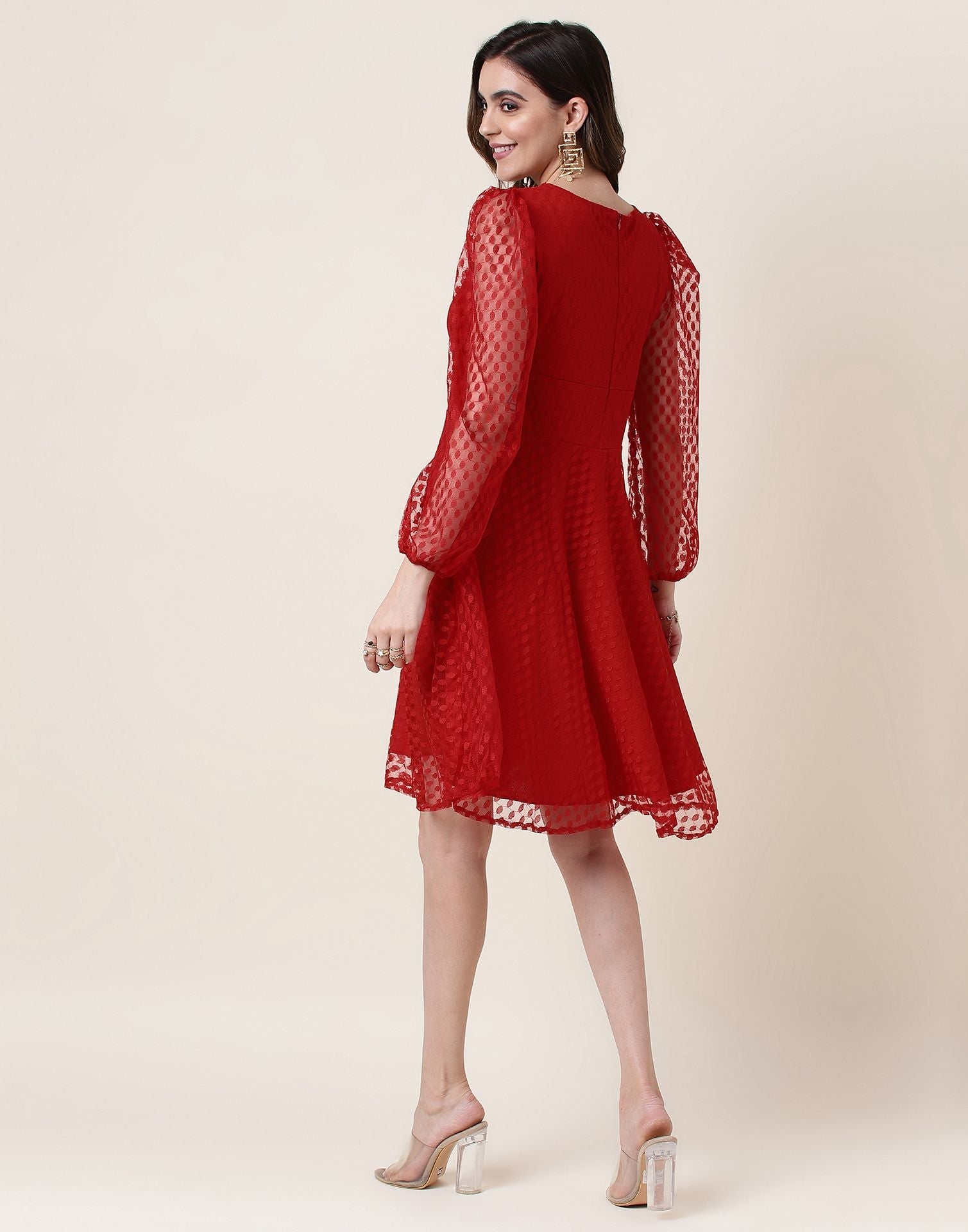 Red A-Line Plain Dress | Leemboodi