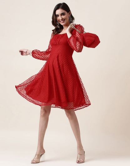 Red A-Line Plain Dress | Leemboodi