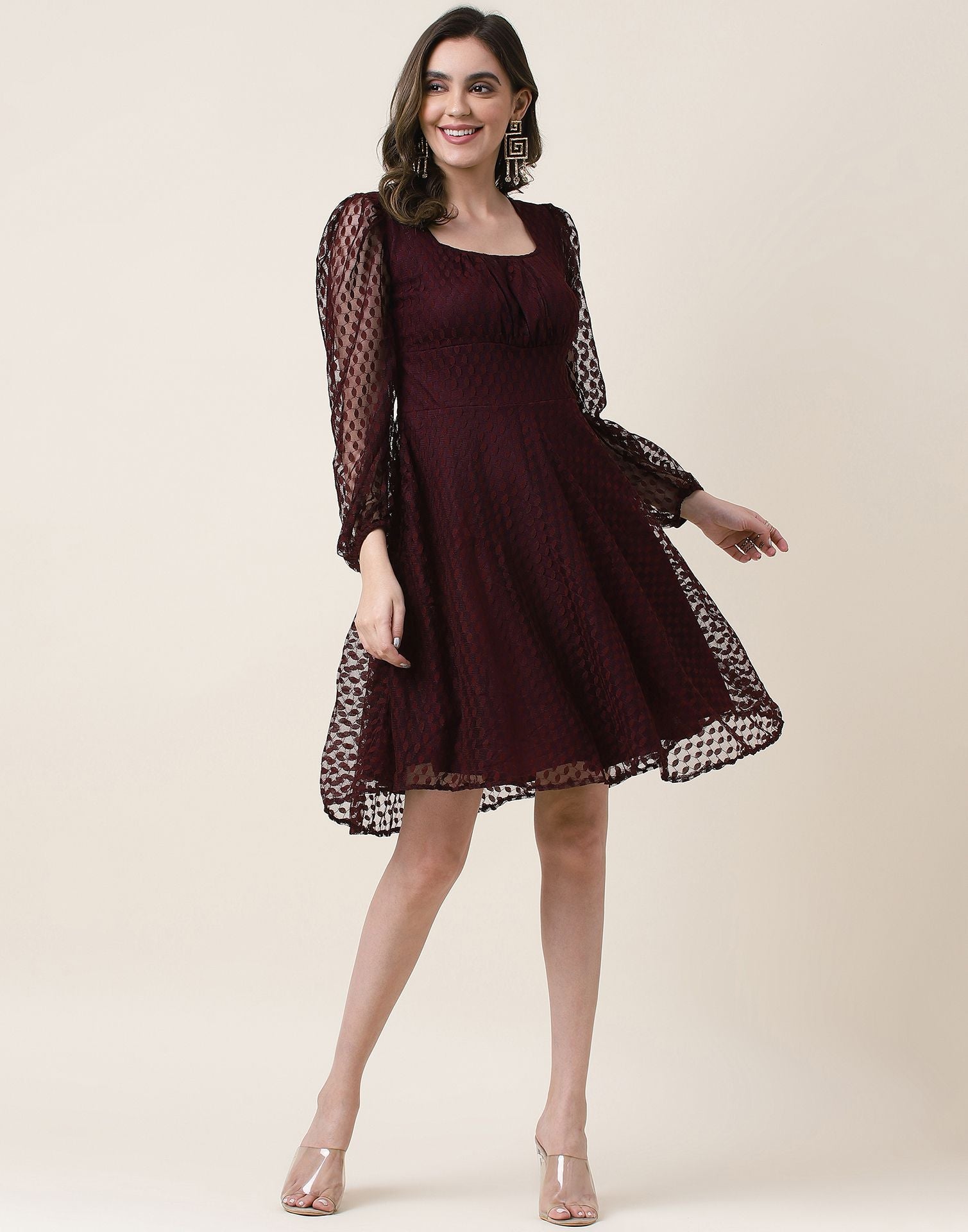 Maroon A-Line Plain Dress | Leemboodi