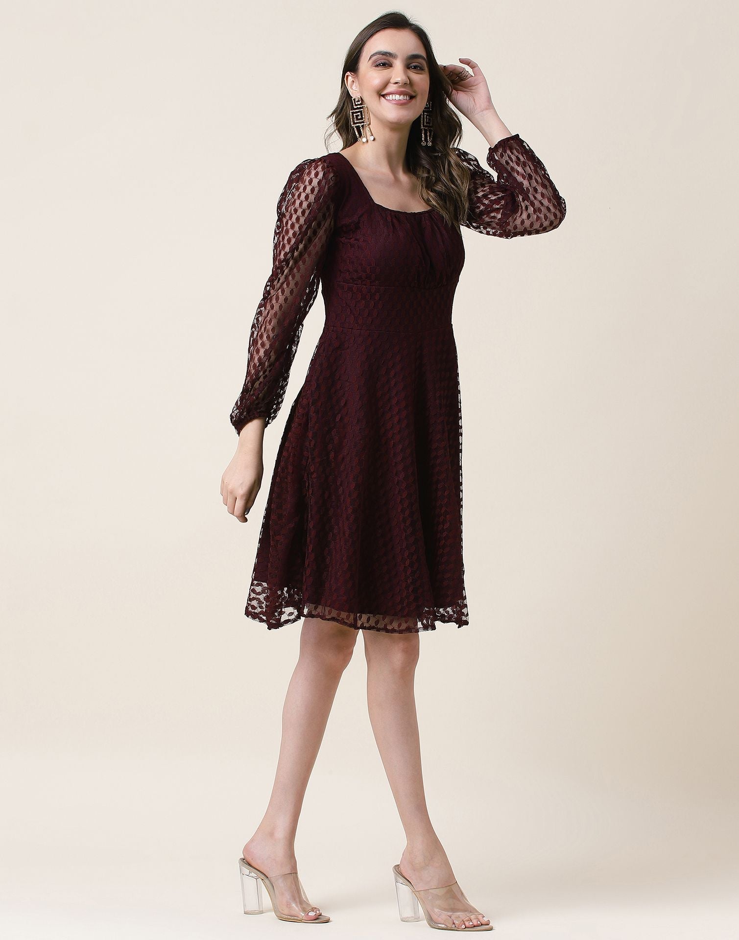 Maroon A-Line Plain Dress | Leemboodi