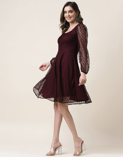 Maroon A-Line Plain Dress | Leemboodi