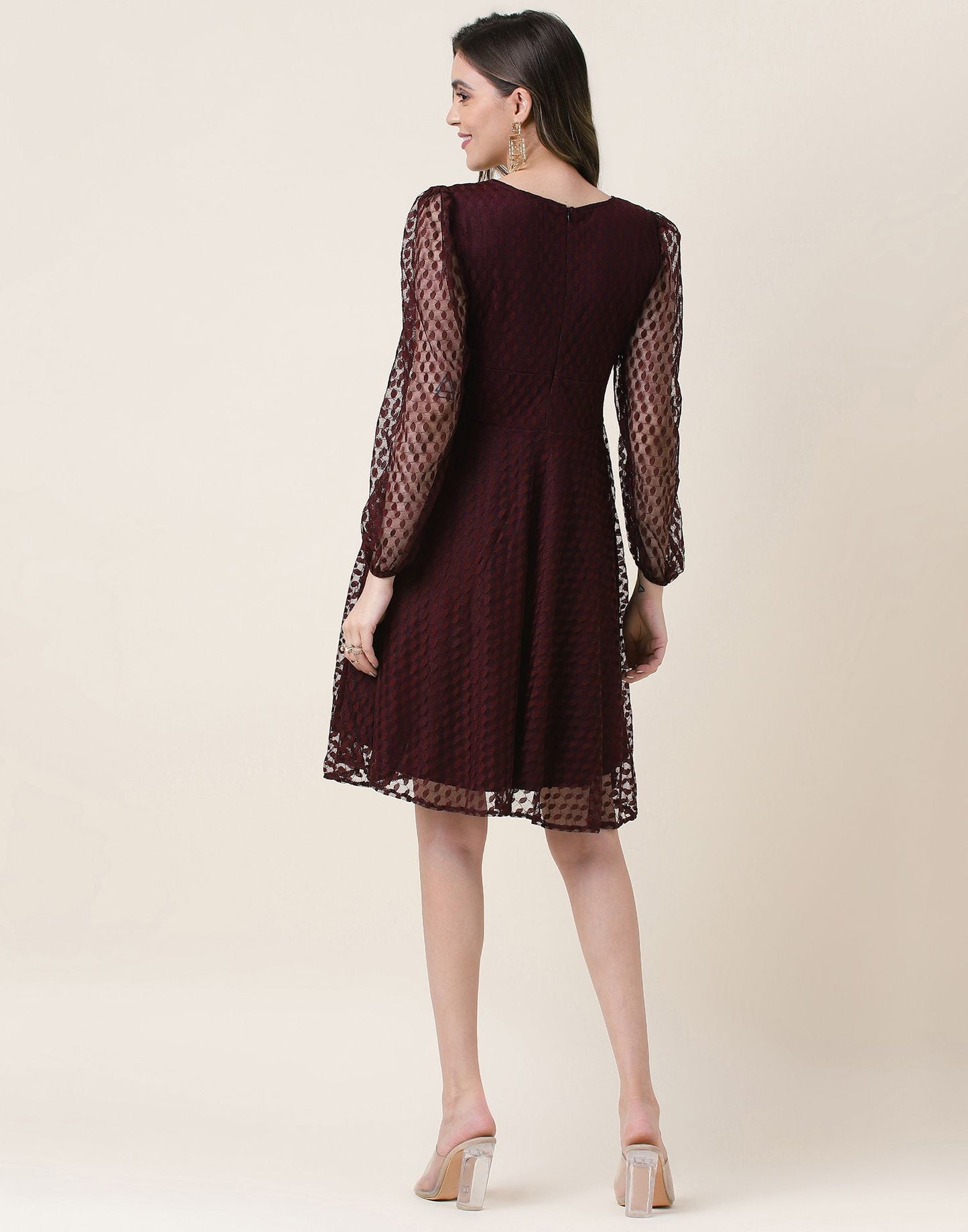 Maroon A-Line Plain Dress | Leemboodi