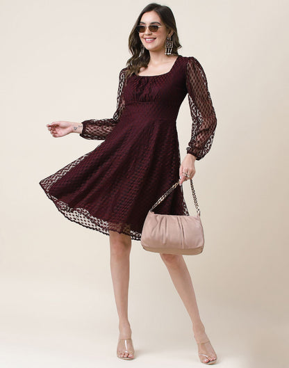 Maroon A-Line Plain Dress | Leemboodi