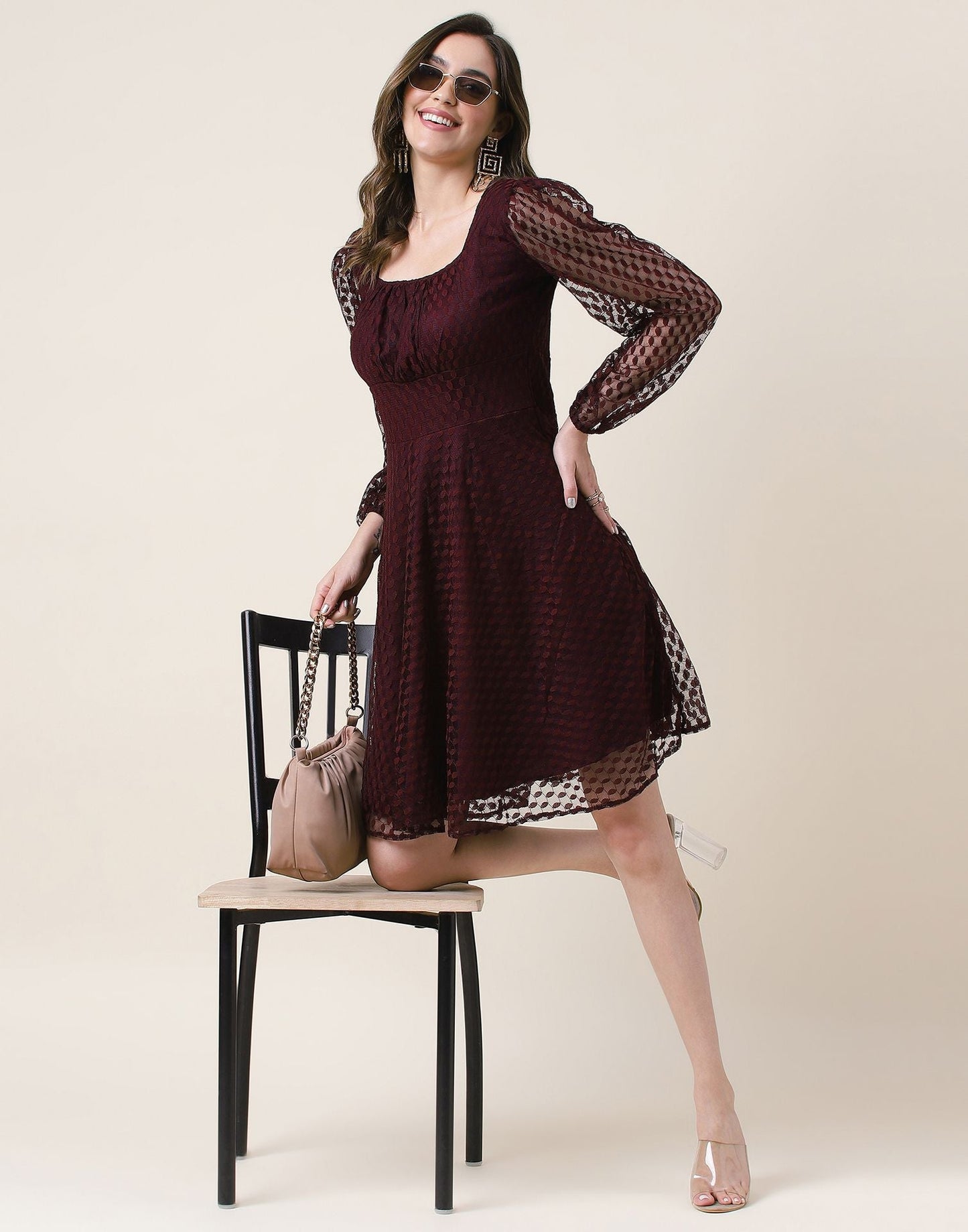 Maroon A-Line Plain Dress | Leemboodi