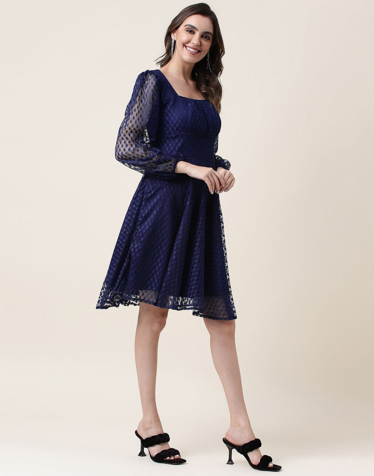 Blue A-Line Plain Dress | Sudathi