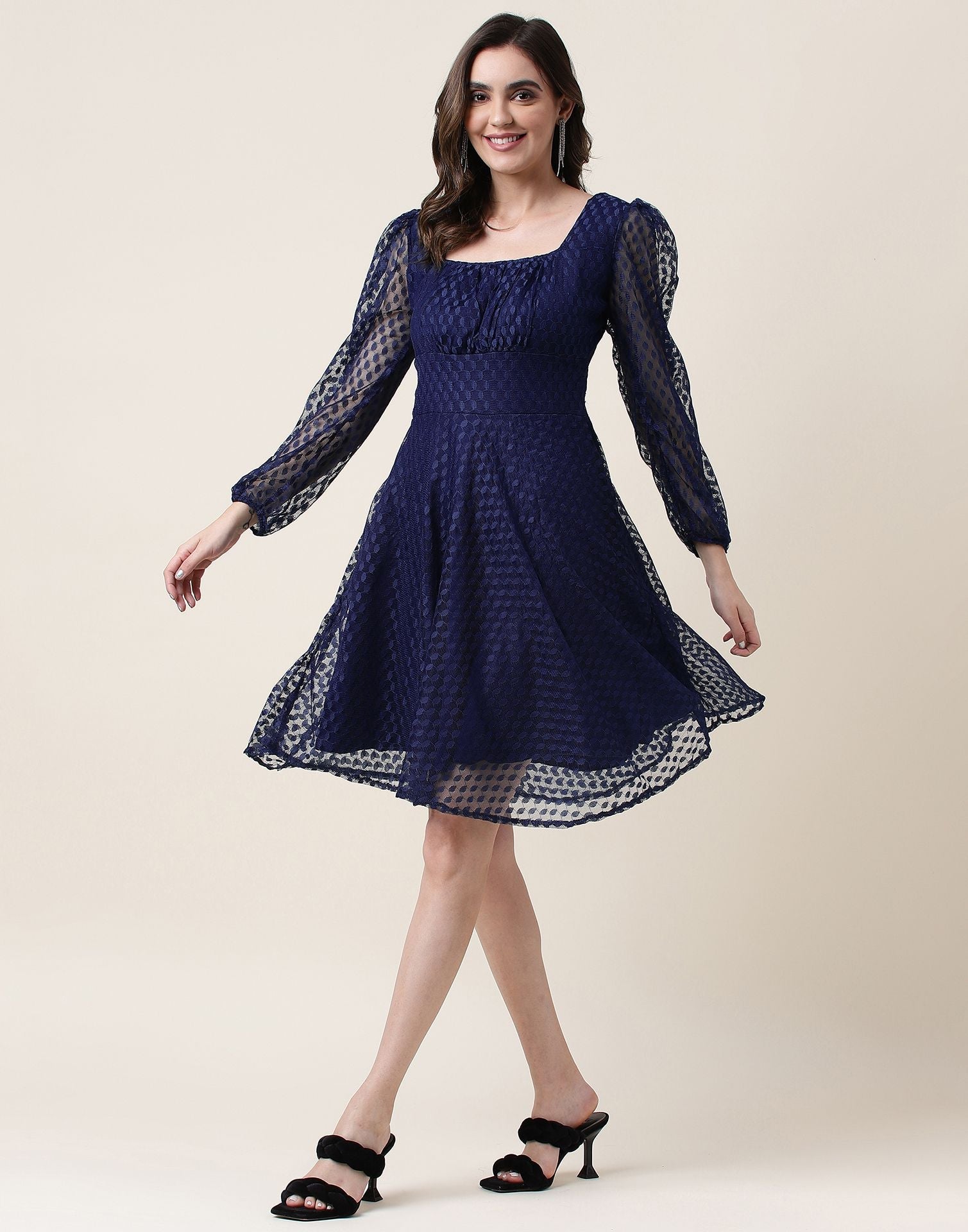 Blue A-Line Plain Dress | Sudathi