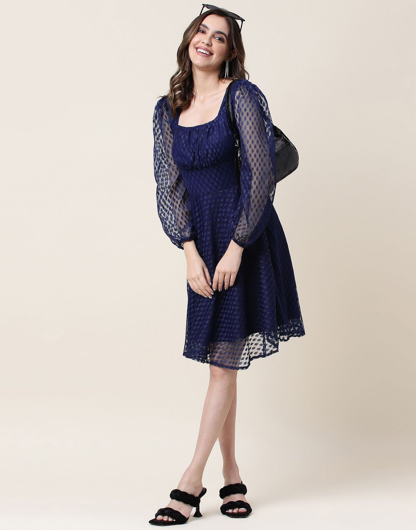 Blue A-Line Plain Dress | Sudathi