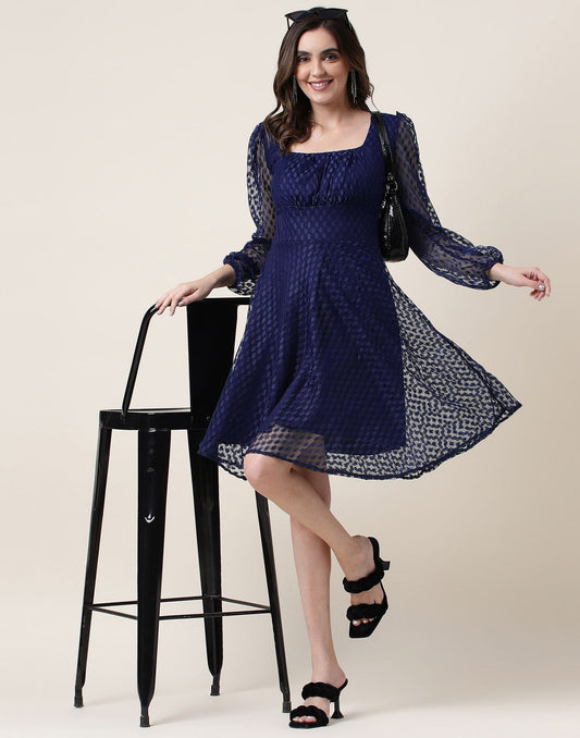 Blue A-Line Plain Dress | Sudathi