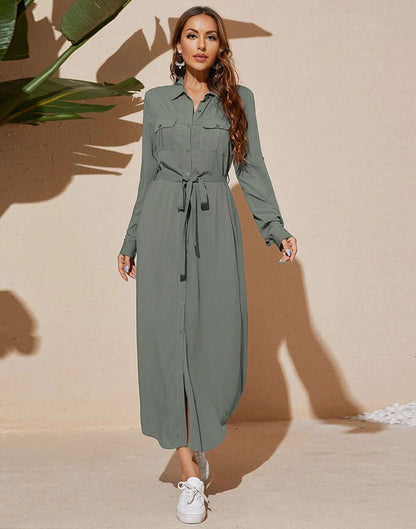 Grey Plain Rayon Slit Dress