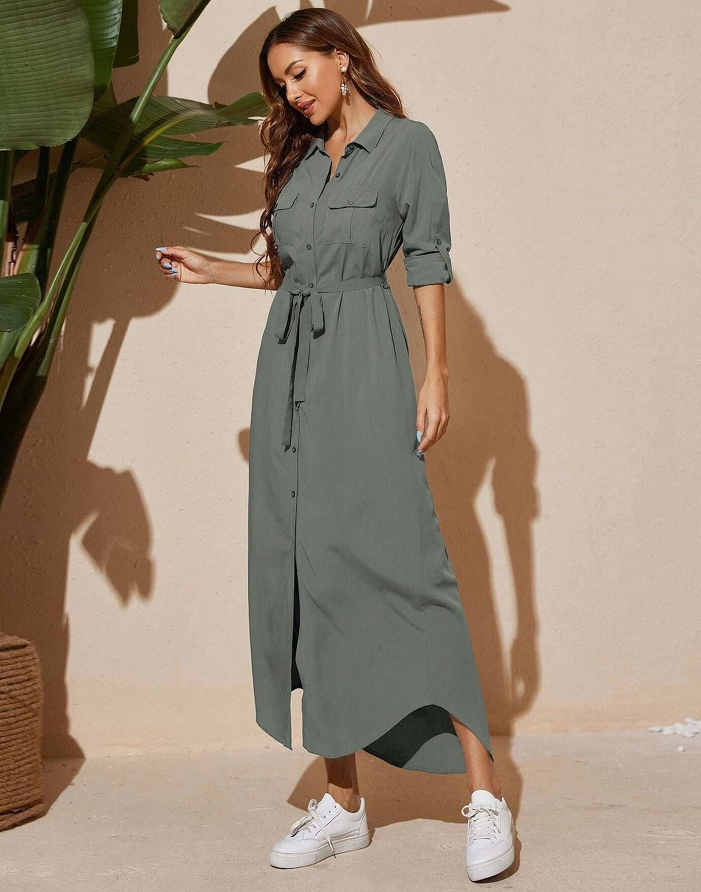 Grey Plain Rayon Slit Dress